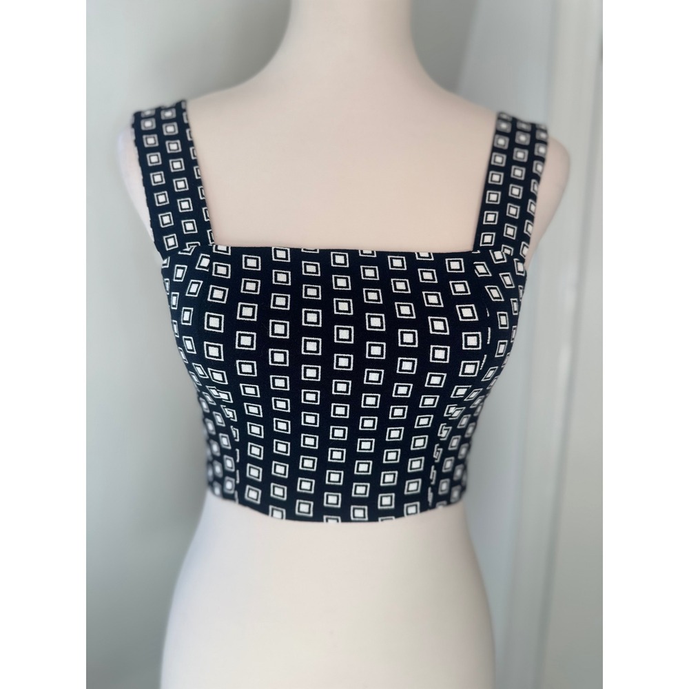 Reformation Black & White Geo Print Structured Crop Top | Size 0